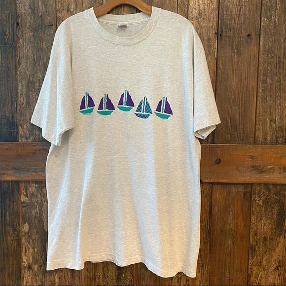 Fruit of the Loom Left Coast Single Stitch XL 1988 Gray Sailboat Cotton T-shirt - Picture 2 of 13